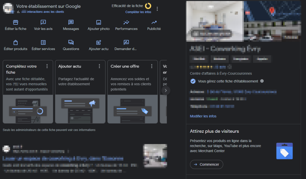 Interface de google My business exemple